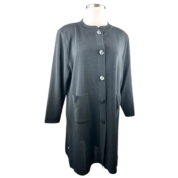 Exclusively Misook Long Ribbed Cardigan Black Duster Pockets Button Plus Size 3X - Picture 16 of 16